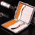 thumbnail image 2 of Caja de almacenamiento de cigarrillos de piel sintética negra con marco de Metal, contenedor de alta calidad para encendedor, estuche para cigarrillos, 2 of 4