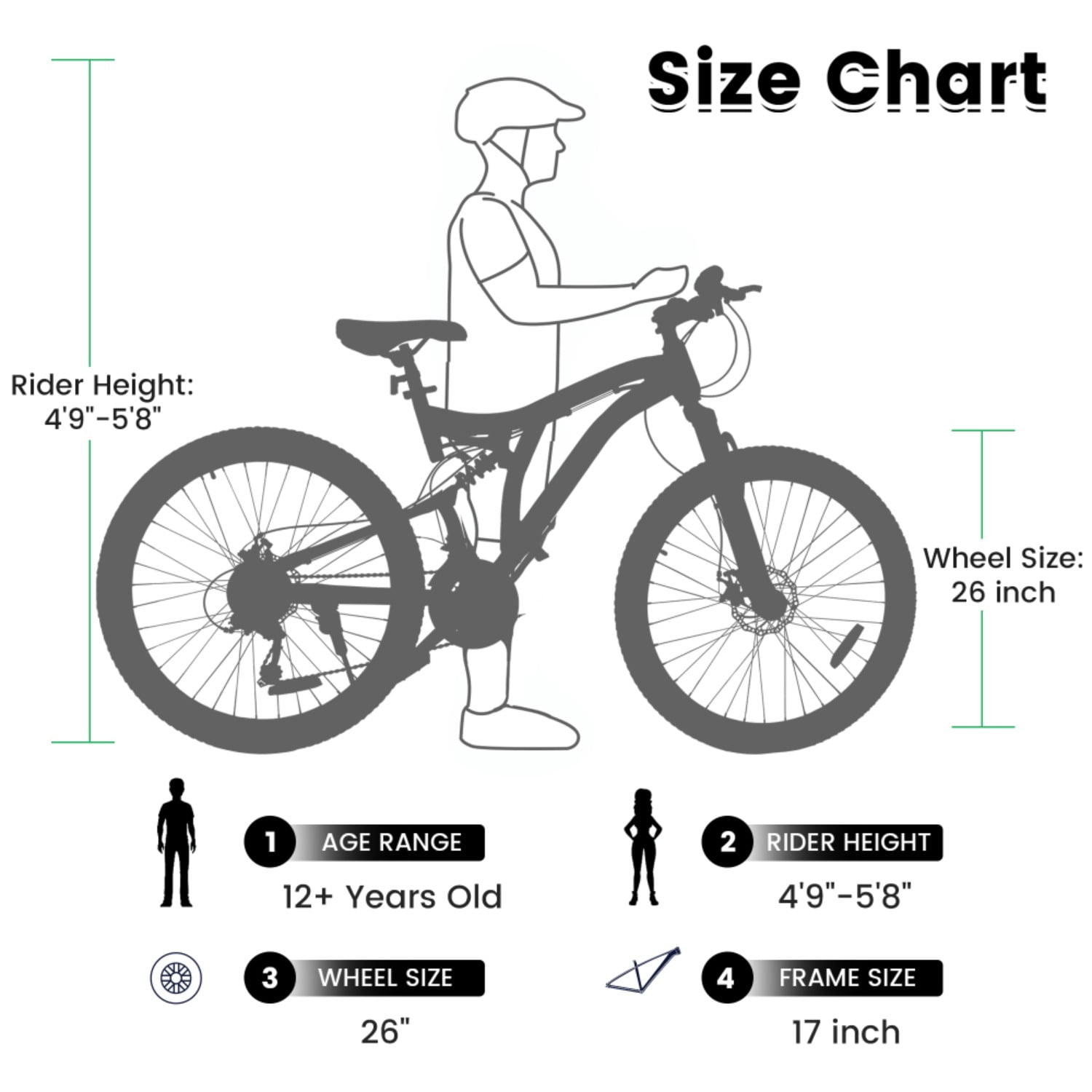 A26003 26 Inch Mountain Bike with 21-Speeds & Full Suspension Steel Frame, Alloy Rims, Disc Brakes For All Terrains, Men & Women, Multiple Colors