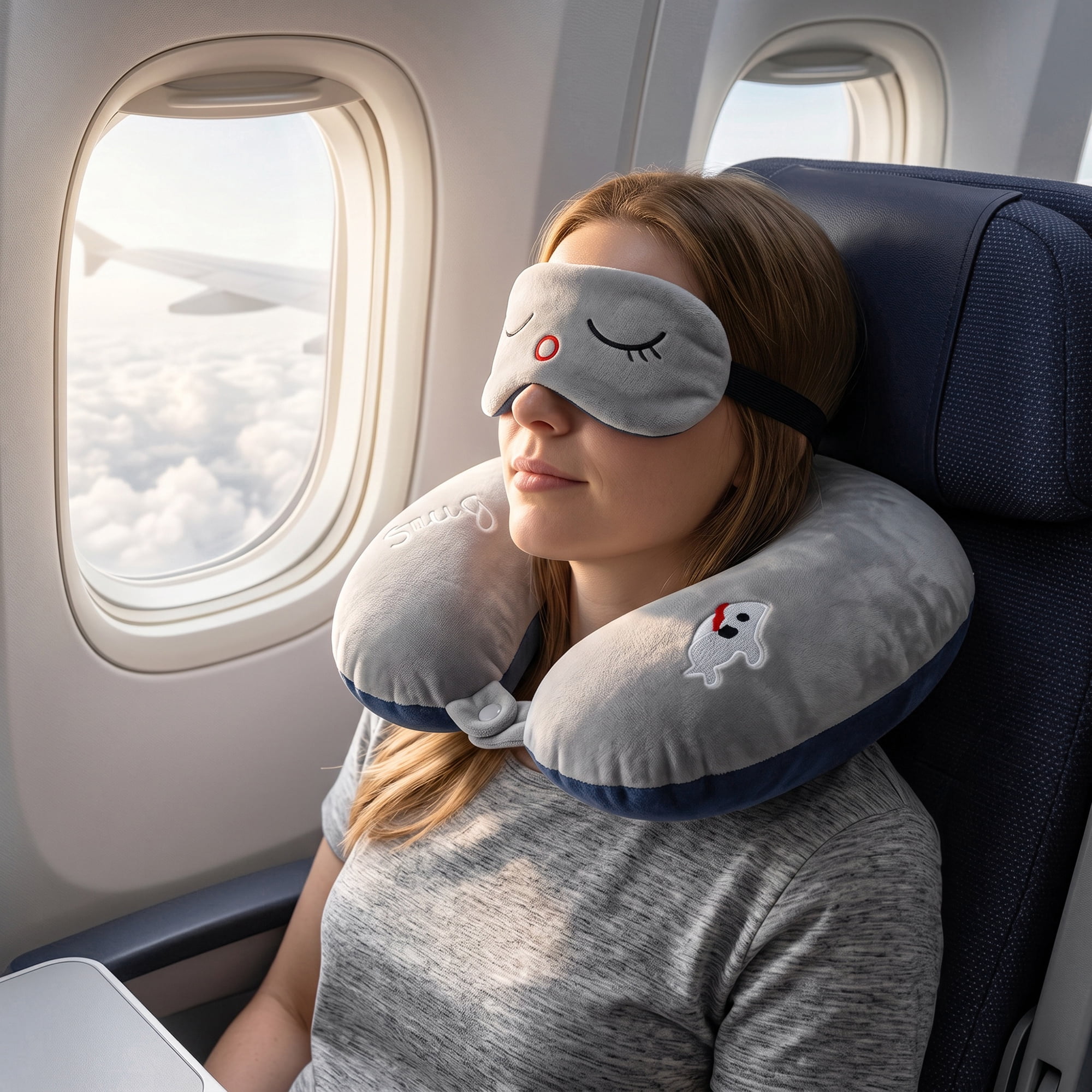 Unique Bargains Memory Foam Neck Pillow U Shape Neck Pillow with Eye Mask Gray 12"x12"