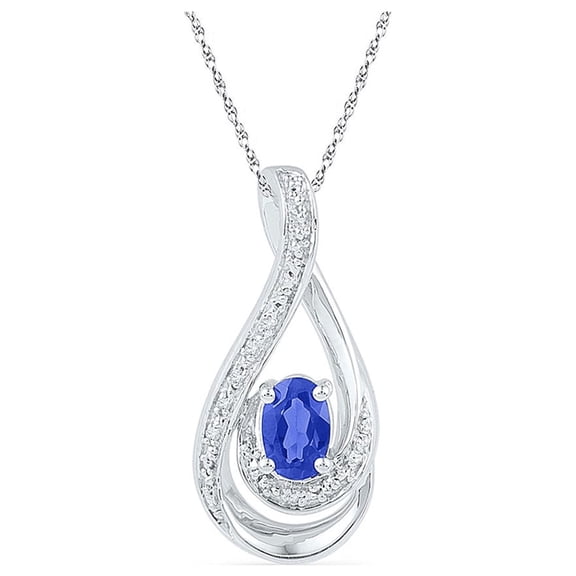 Sterling Silver Womens Oval Synthetic Blue Sapphire Solitaire Teardrop Pendant 1/2 Cttw