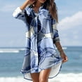 thumbnail image 3 of Bathing Suit Cover Up Women Swimsuit Dress Bikini Beach Tunic Top Crochet Women's Summer Casual Turn-down Collar Long Sleeve Printed Smock Buttons With Pocket Shirt Dresses Dark Blue M, 3 of 7