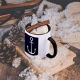 thumbnail image 5 of 3dRose, White color anchor on dark blue, navy background. Naval design, 15oz Two-Tone Black Mug, 5 of 7
