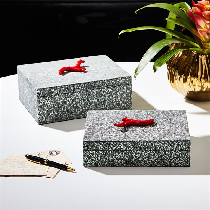 Coral Stingray Velvet Lined Jewelry Boxes, Set of 2 by