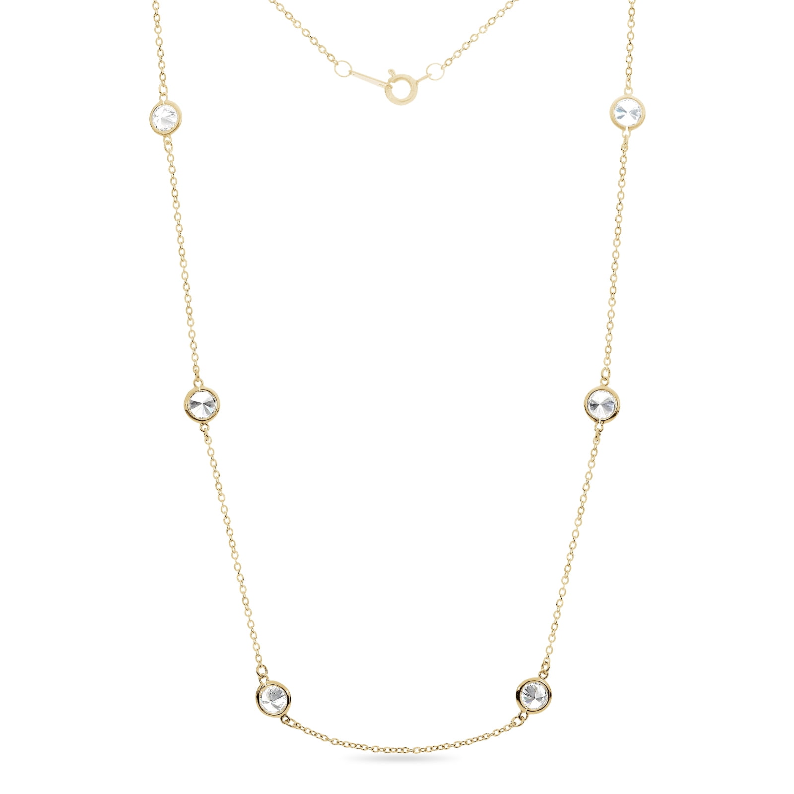 18K Gold Over Sterling Silver Cubic Zirconia By The Yard Chain Necklace 18 Inches