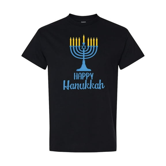 Inktastic Happy Hanukkah with Blue Menorah T-Shirt