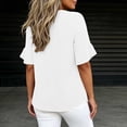 thumbnail image 4 of ClodeEU Women's Faux Linen V Neck Ruffle 3/4 Sleeve Blouse,Casual Loose Fit Solid Color Top White,Women's Plus L, 4 of 8