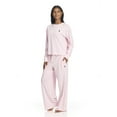 thumbnail image 4 of U.S. Polo Assn. Women's Long Sleeve Cotton Span Top and French Terry Wide Leg Pant Pajama Sleep Set, 2-Piece, Sizes S-3X, 4 of 8