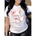 thumbnail image 1 of Women'S Cute Cartoon Dog Print T-Shirt, Casual Crew Neck, Breathable Cotton Knit Fabric, Regular Fit Short Sleeve Top for All Seasons, 1 of 6