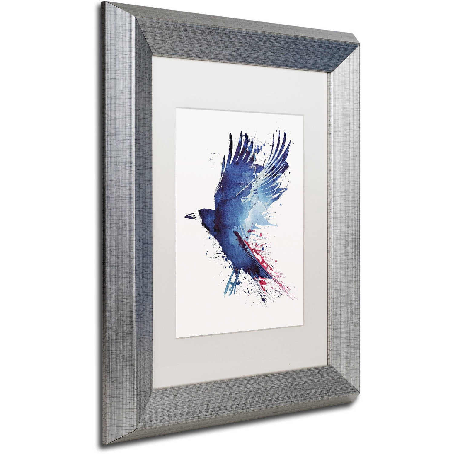 Trademark Fine Art 'Bloody Crow' Canvas Art by Robert Farkas, White Matte, Silver Frame