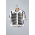 thumbnail image 3 of Women's Beige Striped Knit Cardigan – Ruffle Trim Button Down Short Sleeve Top, XL, 3 of 11
