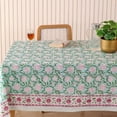 thumbnail image 2 of Green Leaf Motif Cotton Hand Block Printed Tablecloth for Dining Table – Kalakaari Indian Handcrafted, Cotton Table Cover – Boho Floral Table Linen for Kitchen & Home Décor (60 Inches Round), 2 of 5
