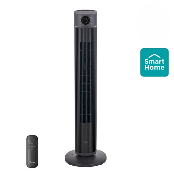 Midea 42-Inch Tower Fan Smart WiFi Enabled with 12 Speed Settings, Remote, Grey, MSFZ42W6WB