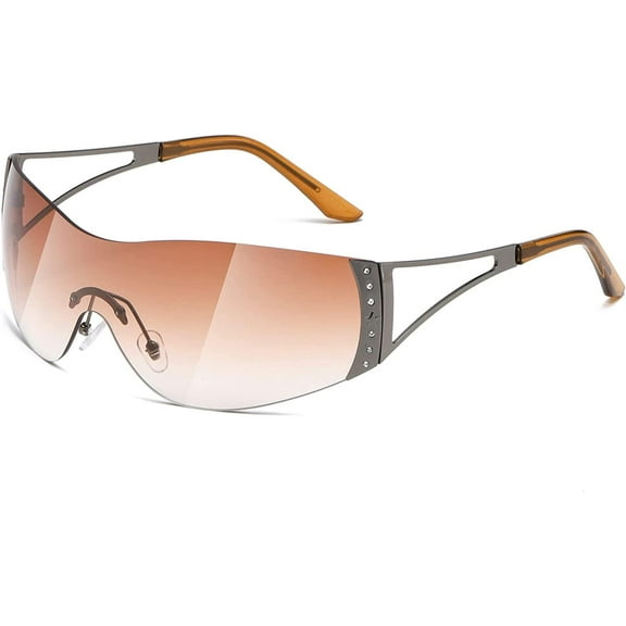 Wrap Around Y2K Sunglasses for Women Men Shield Flat Top Shades Futuristic Technology Frameless Sun Glasses