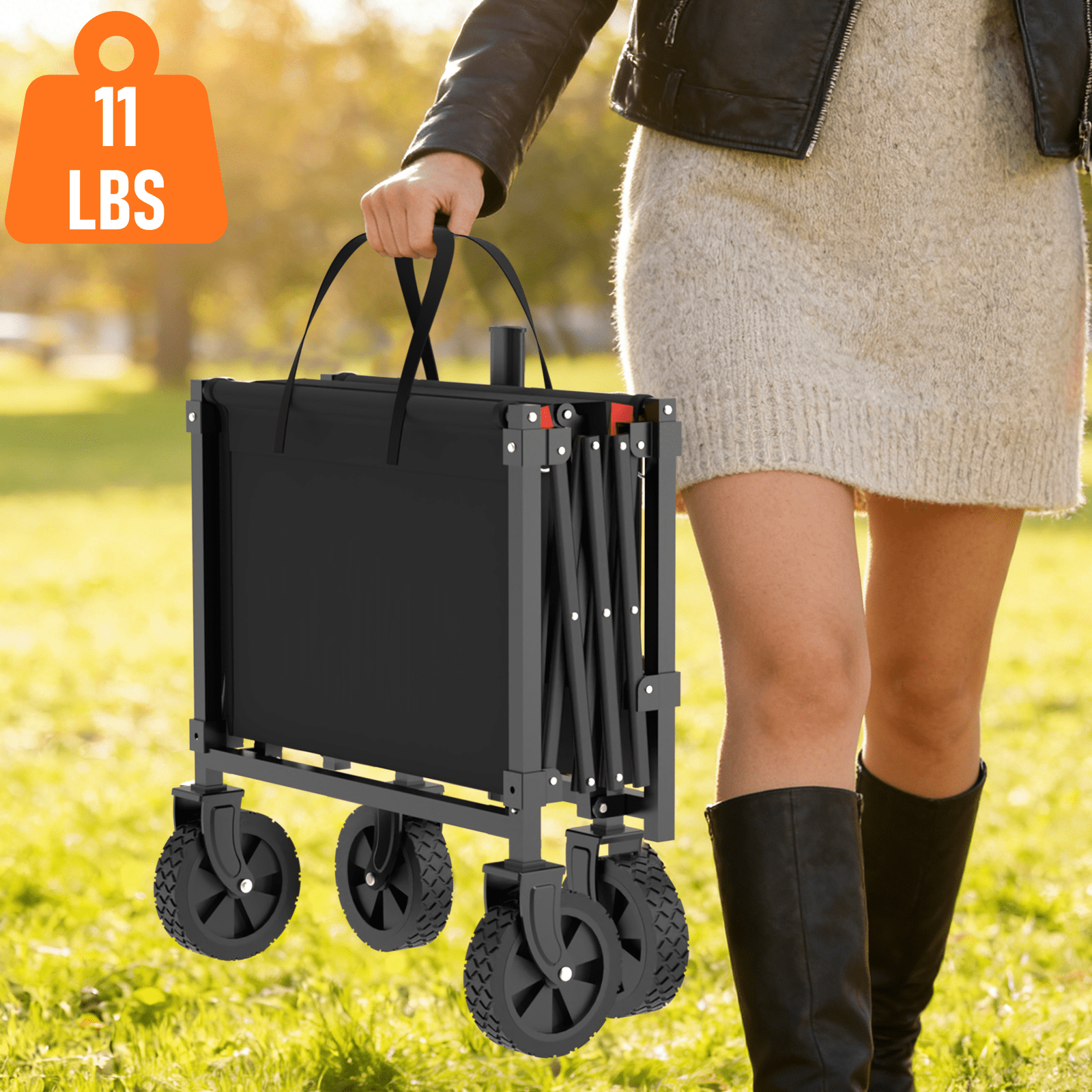 Yacona Wagons Carts Foldable, 450 lb Capacity Folding Wagon Cart with Wheels for Camping, Garden, Shopping, Black