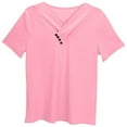 thumbnail image 3 of Little Kid Girls Casual Short Sleeve V Neck T Shirt Pure Color Ruffled Button Top For Everyday Wear School Outdoor Spring Summer 6x Shirts Girls 2t Shirts Summer 5 Girl 9 10 5-6 Years Pink, 3 of 6