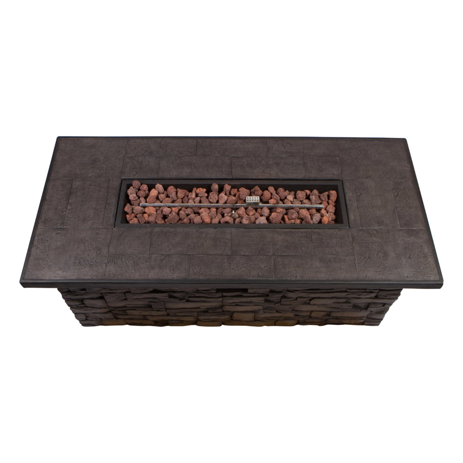 Shine Company 60" Rectangular Propane Gas Fire Pit Table with Lava Rocks in Gray