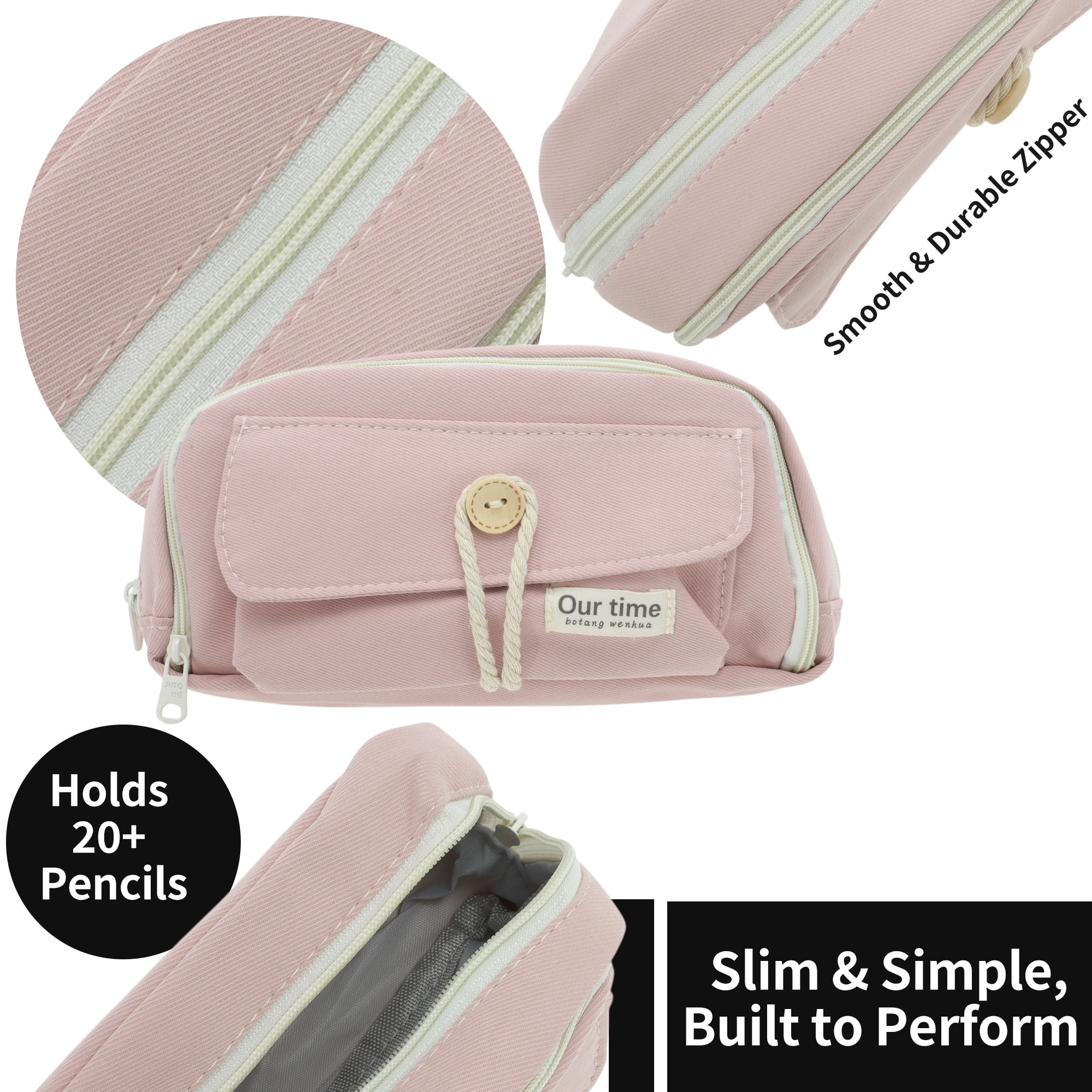 Unique Bargains Canvas Pencil Case, Large Capacity Pen Pouch, Aesthetic Organizer Pink