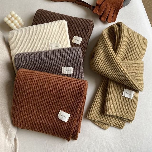 Bufanda de punto de color sólido para mujer, otoño e invierno, cálida y gruesa, para parejas, para hombres y parejas