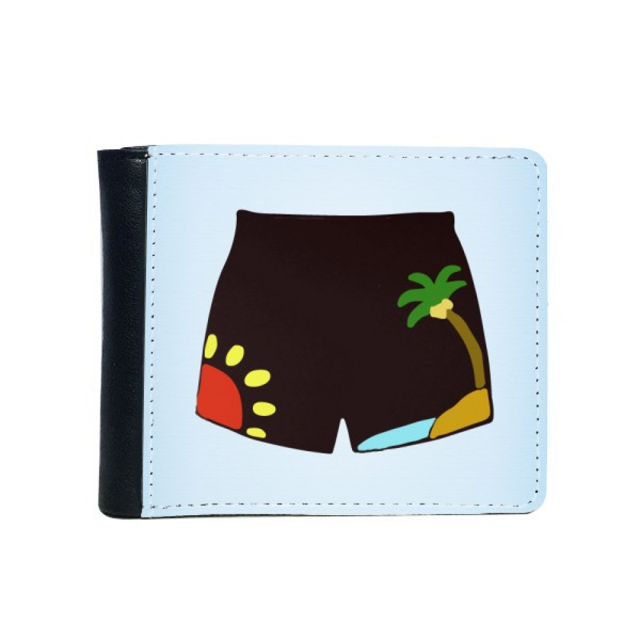 Black Beach Pant Illustration Pattern Flip Bifold Faux Leather Wallet Multi-Function Card Purse