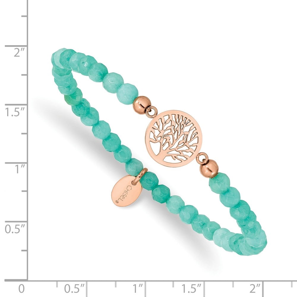Auriga Mother's Day Gift Stainless Steel Women's Rose IP-plated Tree of Life 4mm Mint Jade Beaded Stretch Bracelet