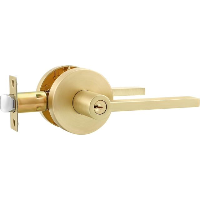 1 paquete de manijas de puerta doradas interiores, pomos de puerta de oro cepillado, palancas de puerta resistentes, reversibles para puertas diestras/izquierdas