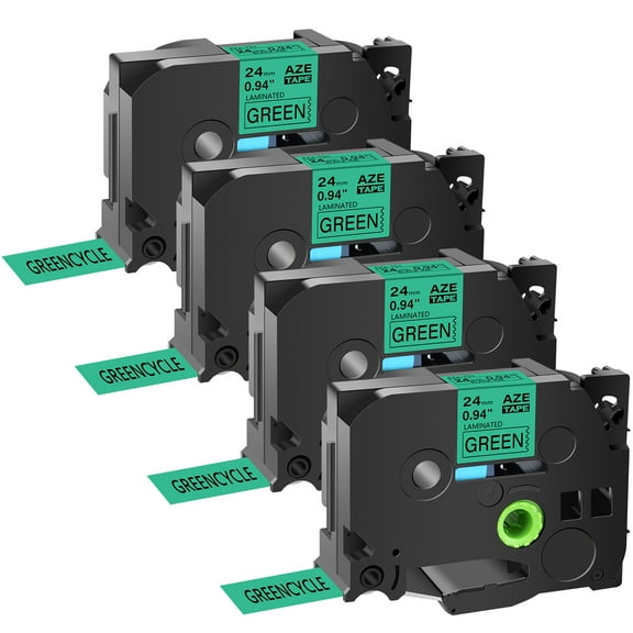 GREENCYCLE 4PK Compatible for Brother TZe-751 TZ-751 TZ751 TZe751 TZe Tape 24mm 1'' Laminated Black on Green Label Tapes