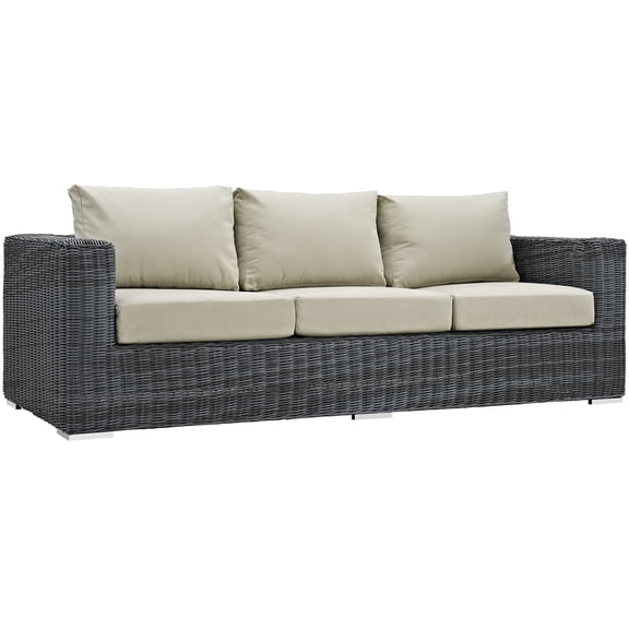 Modern Contemporary Urban Design Outdoor Patio Balcony Sofa, Beige, Rattan