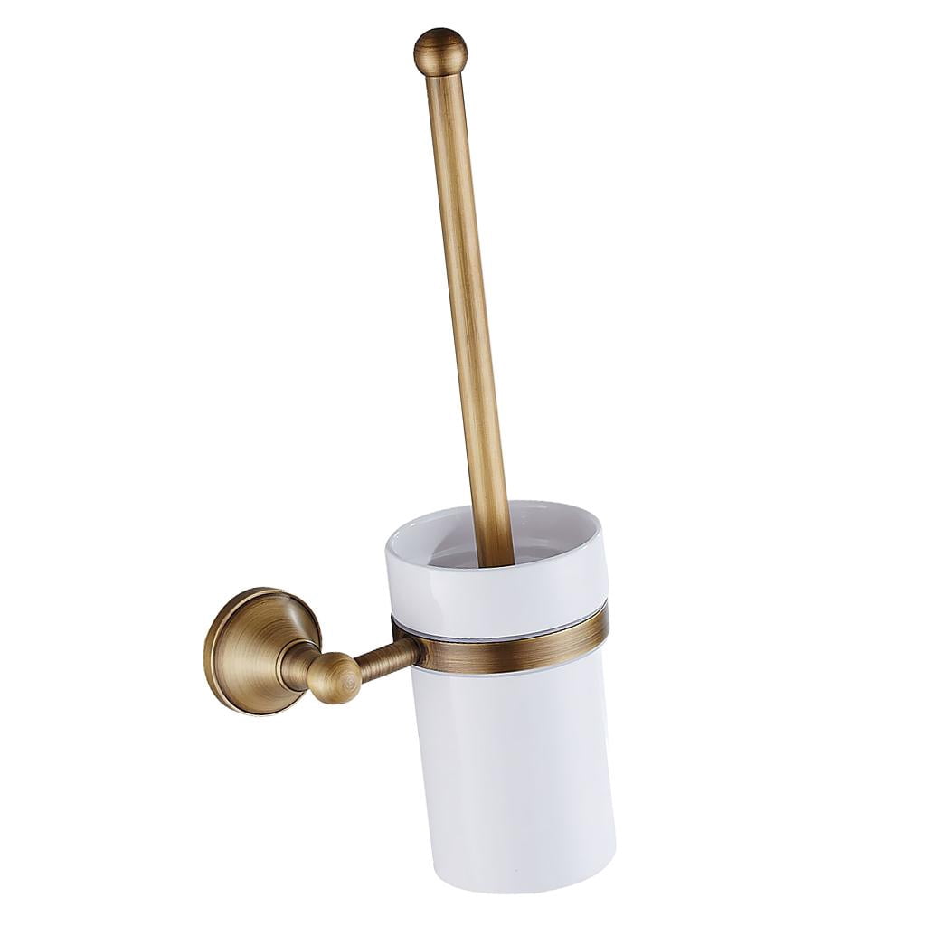Fiocias 2x Toilet Brush Set Holder Brush + Ceramic Cup + Bar Wall Mounted Antique Style