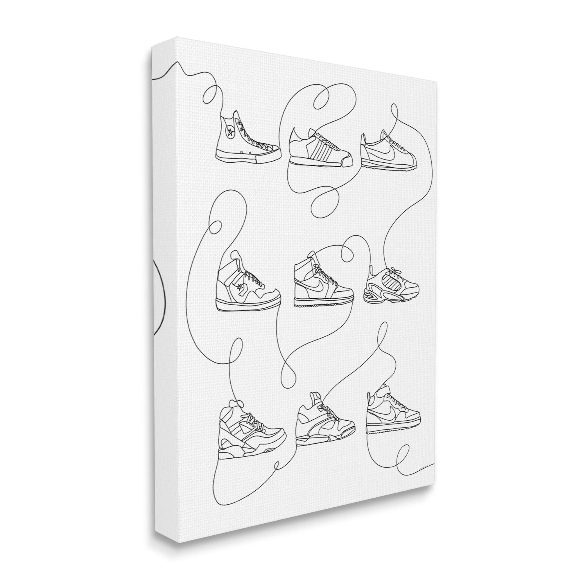 Stupell Industries Line Doodle Sneakers Beauty & Fashion Painting Gallery Wrapped Canvas Art Print Wall Art, 36 x 48