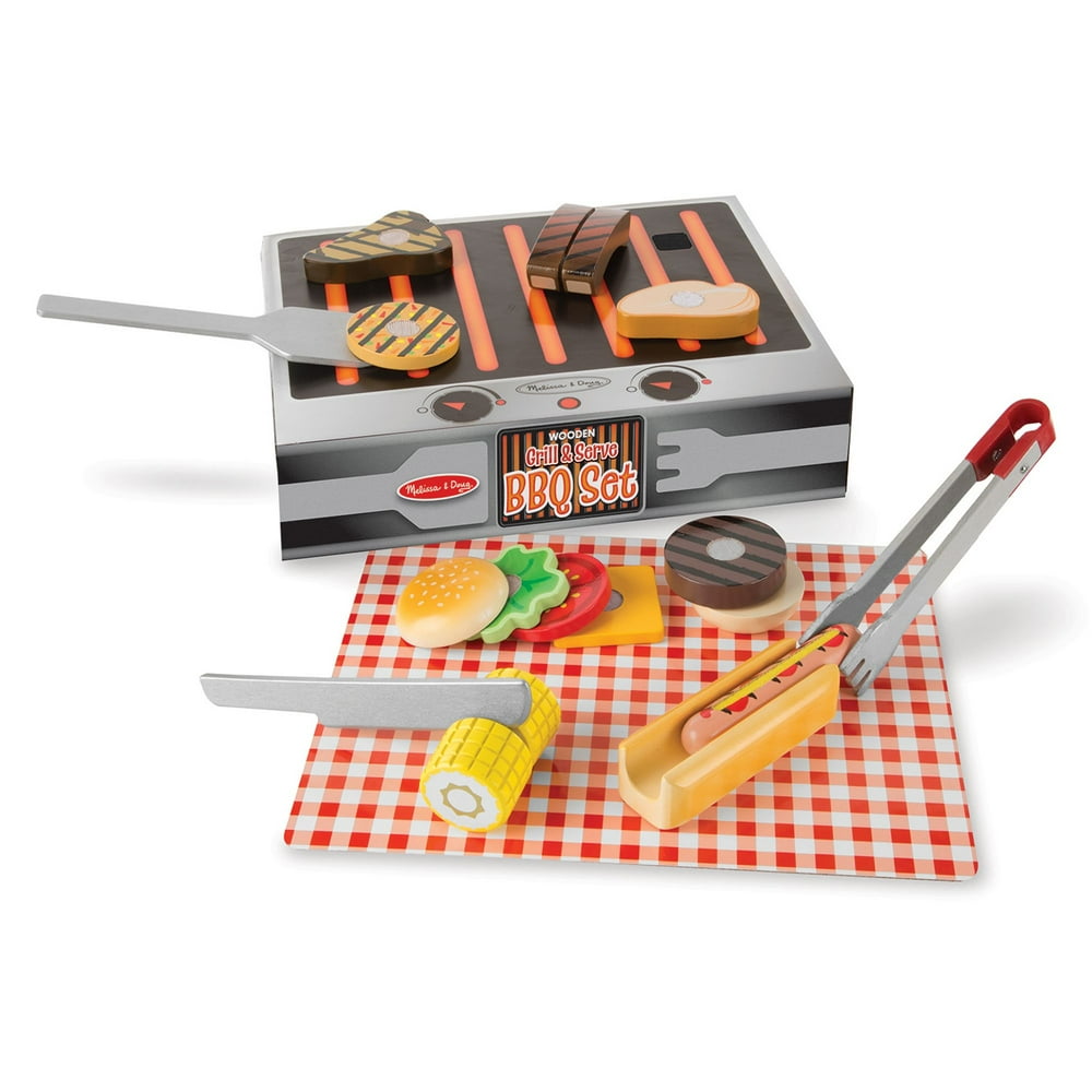 Melissa & Doug Grill and Serve BBQ Set (20 pcs) Wooden Play Food and Accessories