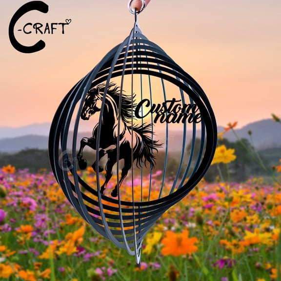 C-CRAFT Custom Horse Metal Wind Spinner 8 inches for Horse Lovers Outdoor Garden Decor