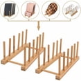 thumbnail image 4 of Estante para platos de madera de bambú para organizar armarios de cocina, soporte ecológico para platos de bambú con organizador de tablas de cortar (2 unidades), 4 of 5
