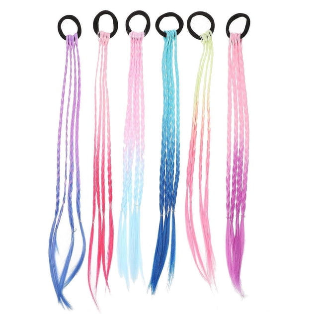 Braid Hair Extensions Braided Hair Ties Ponytail Holders Hair Extensions Assorted Color Synthetic Material Comfortable Fixation 6Pcs