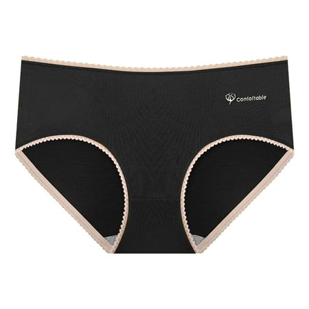 vigerkar Womens Underwear Panties for Women Comfortable Stretchy Solid Color Basic Panties Lace Mid Waist Seamless Underwear Black  XXL