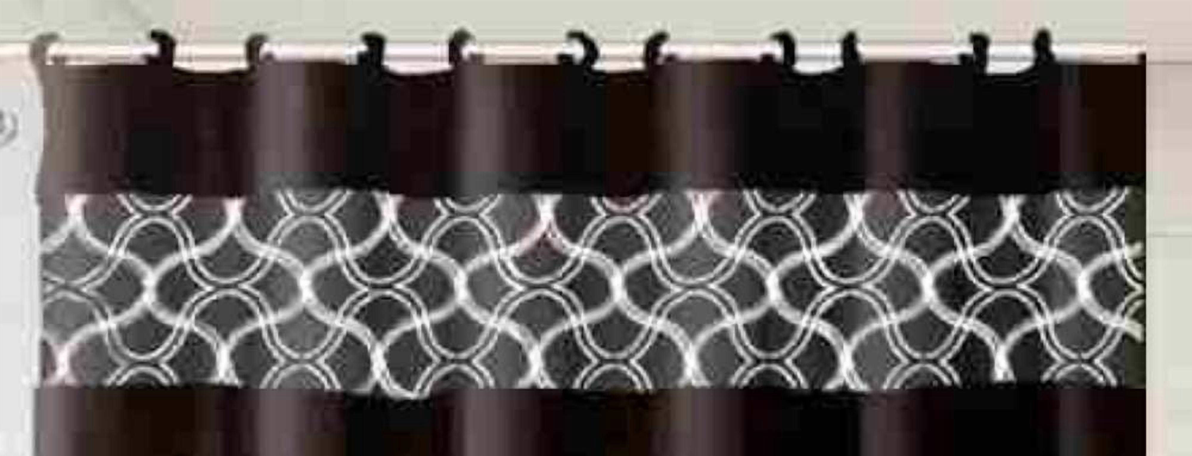 15-Piece Bathroom Set : 2-Rugs/Mats, 1 -Fabric Shower Curtain, 12-Fabric Covered Rings Non Slip Rugs Home Décor Geometric Black