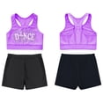 thumbnail image 2 of iiniim Kids Girls Sleeveless Round Neck Printed Racerback Crop Top with Elastic Waistband Swimming Shorts 6-14 Purple 8, 2 of 7