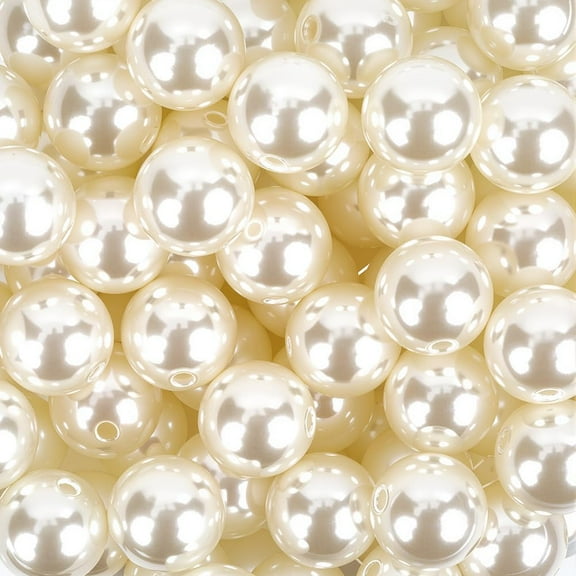 150PCS 14MM Creamy White Round Plastic Pearl Beads with Holes Big Imitation Artificial Spacer Loose Acrylic Pearls Bead Bulk for DIY handcrafting