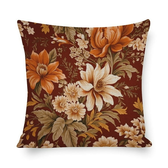 Throw Pillows for Bed Terracotta Floral Spring Botanical Flower Print Rust Pillows 16"x16" Garden Floral Cute Summer Decorative Square Pillowcase Cushion Case Decor for Sofa Couch