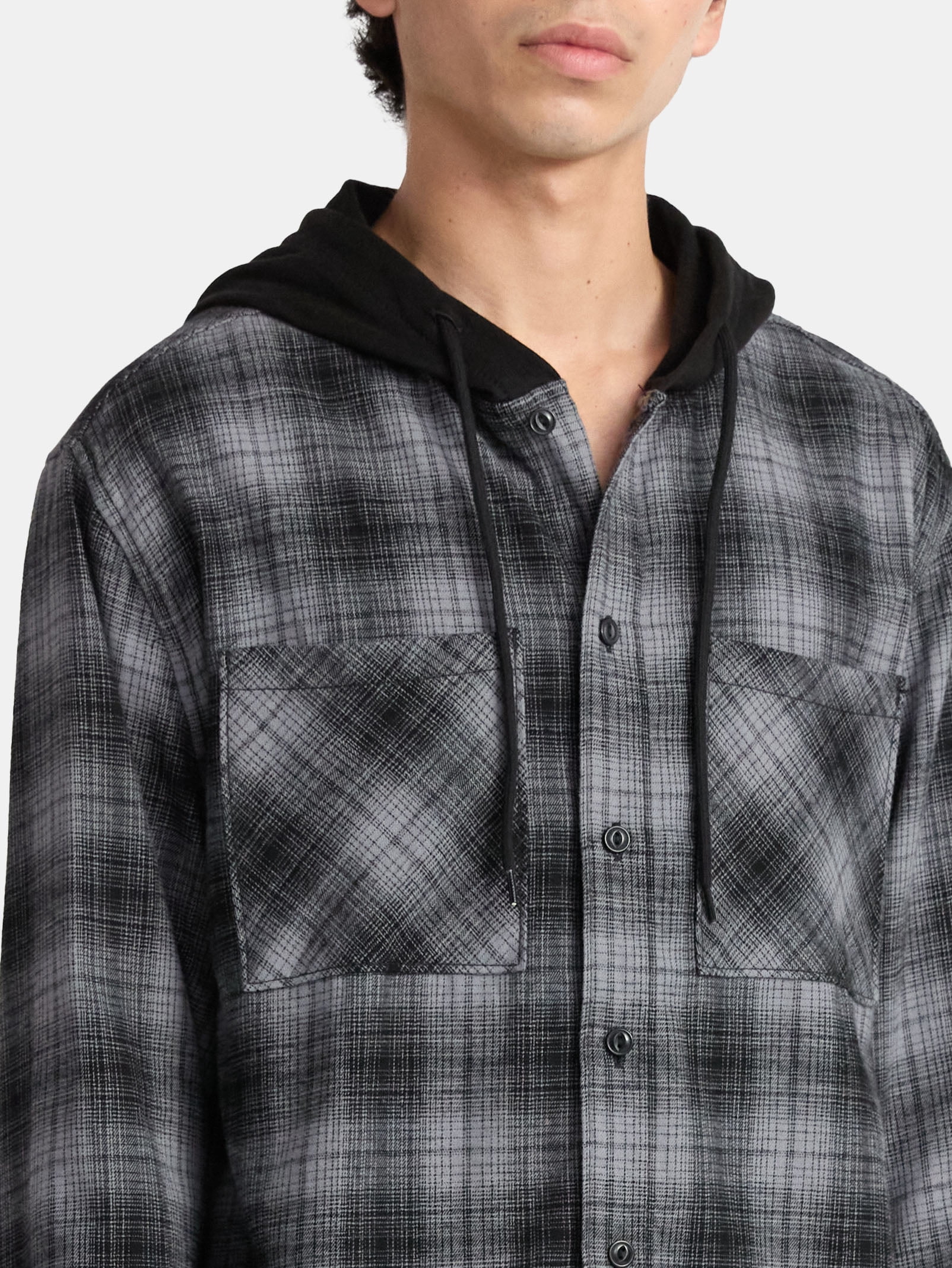 No Boundaries Men's & Big Men's Hooded Long Sleeve Flannel Shirt, Sizes XS-3XL