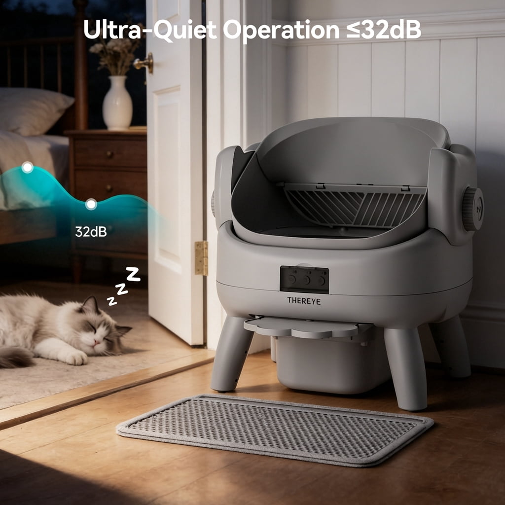 Osoeri Self-Cleaning Cat Litter Box,Open-Top Large Automatic Litter Box for Multiple Cats,App Control,Integrated Safety Protection,Odor-Free,with Trash Bags,Waterproof Mat and Litter Mat,Gray