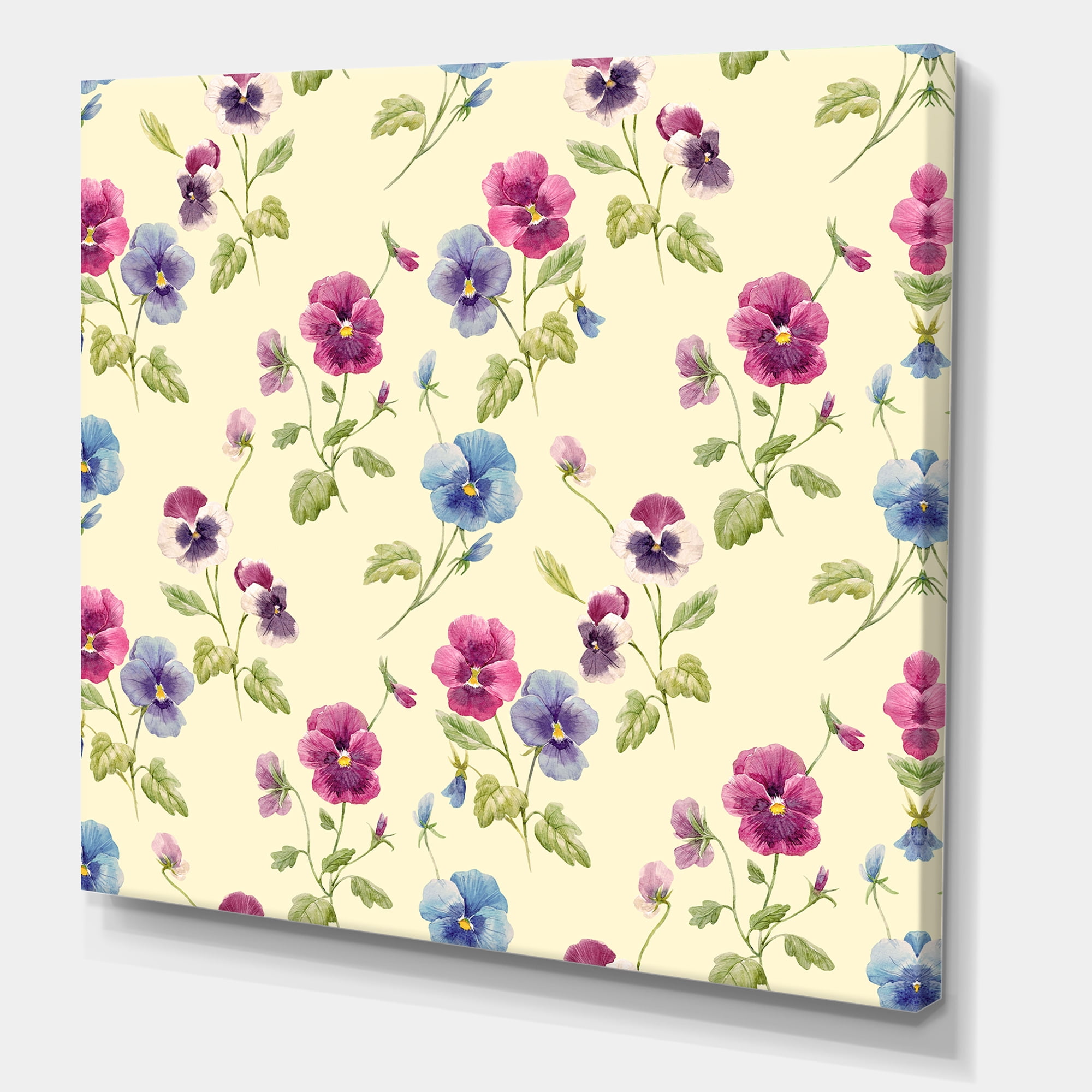 Blue and Pink Pansy Flowers I 30 in x 30 in Painting Canvas Art Print, by Designart
