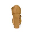 thumbnail image 2 of BLISSFUL STEP Women Round Toe Block Heel T Strap Pumps Brown 6, 2 of 7