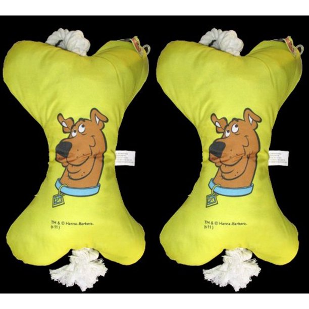Scooby Doo 12" Yellow Stuffed Bone (2 Pack) Dog Toy W/Knot Rope Ends