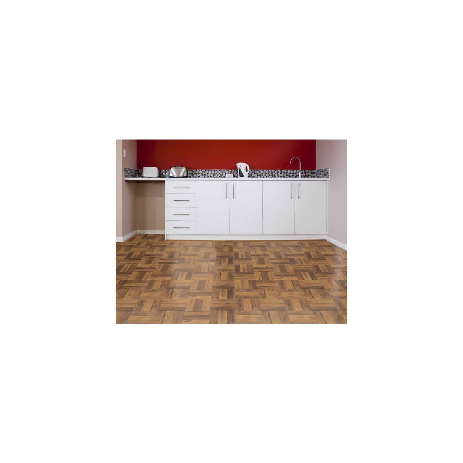 HomeStock Asian Allure Finger Parquet Self Adhesive Vinyl Floor Tile 12x12", Medium Oak Finish, Easy Peel and Stick, 45 Square Feet per Box