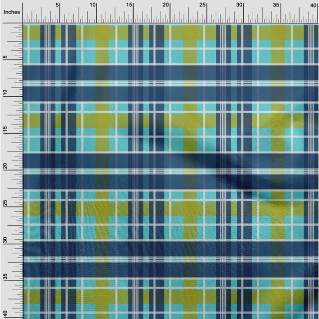 oneOone Polyester Lycra Turquoise Blue Fabric Madras Check Craft Projects Decor Fabric Printed By The Yard 56 Inch Wide