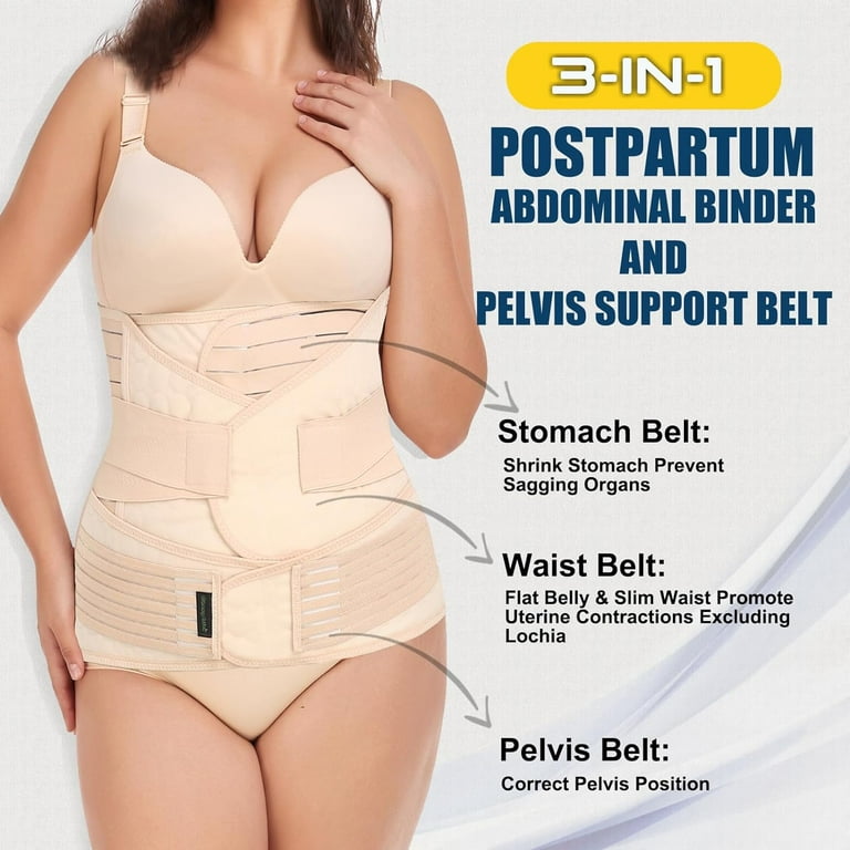 ChongErfei 3 in 1 Postpartum Support Recovery Belly Wrap Waist/Pelvis Belt  Body Shaper Postnatal Shapewear,XL/Plus Size Beige Beige XL(Plus Size)