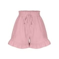 thumbnail image 3 of Grianlook Women Short Hot Pants Bermuda Summer Beach Shorts Drawstring Elastic Waist Casual Mini Pant Wide Leg Ladies Hawaii Ruffle Baggy With Pockets Pink S, 3 of 6