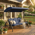 thumbnail image 5 of TLSUNNY 3-Seat Outdoor Converting Canopy Swing Glider, Patio Hammock Lounge Chair, Foldable Cup Holders, Adjustable Shade, Removable Cushions, for Porch, Backyard, 5 of 10