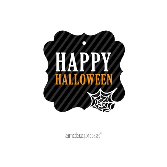 Happy Halloween Orange Black & Orange Halloween Thank You Fancy Gift Tags, 24-Pack