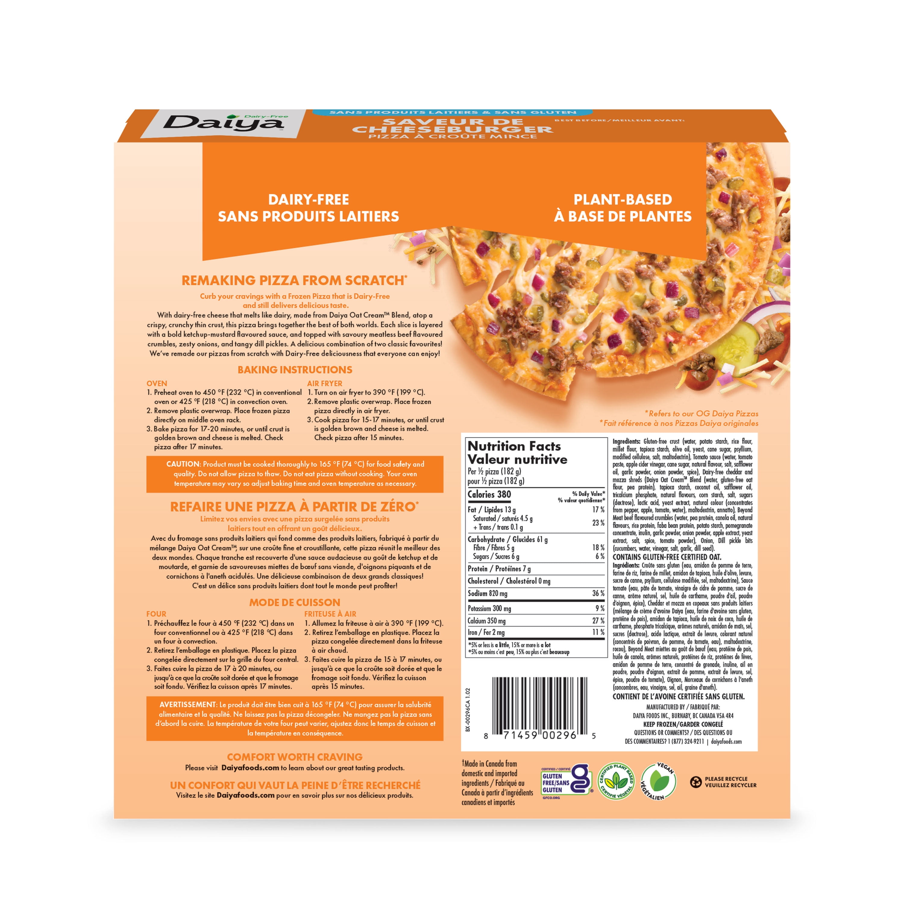 Daiya Dairy Free Gluten Free Cheeseburger Flavour Pizza, Vegan (Frozen), 363g